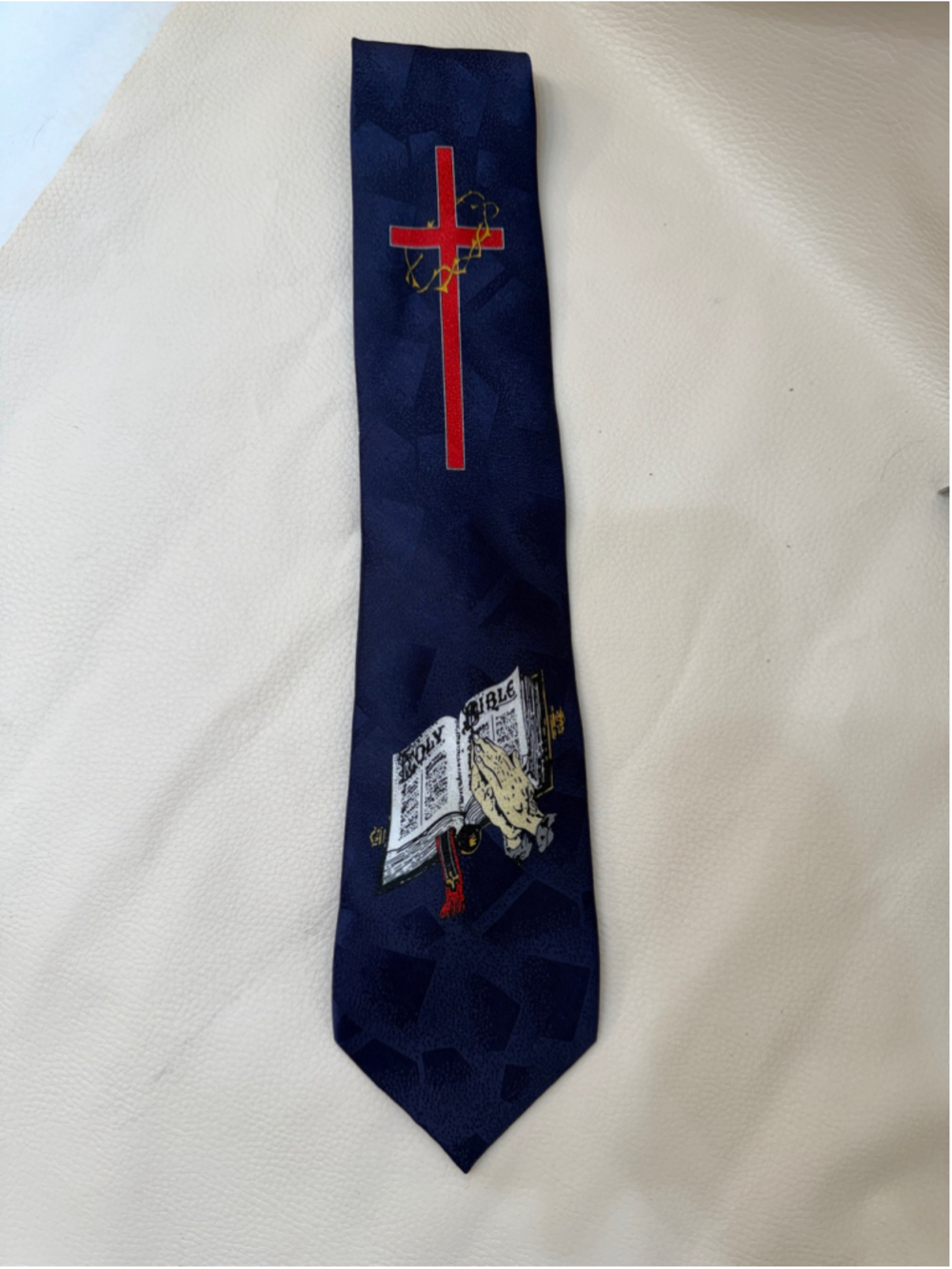 Romario Manzini Christian Bible Prayer Cross Necktie Navy Blue Religious Tie